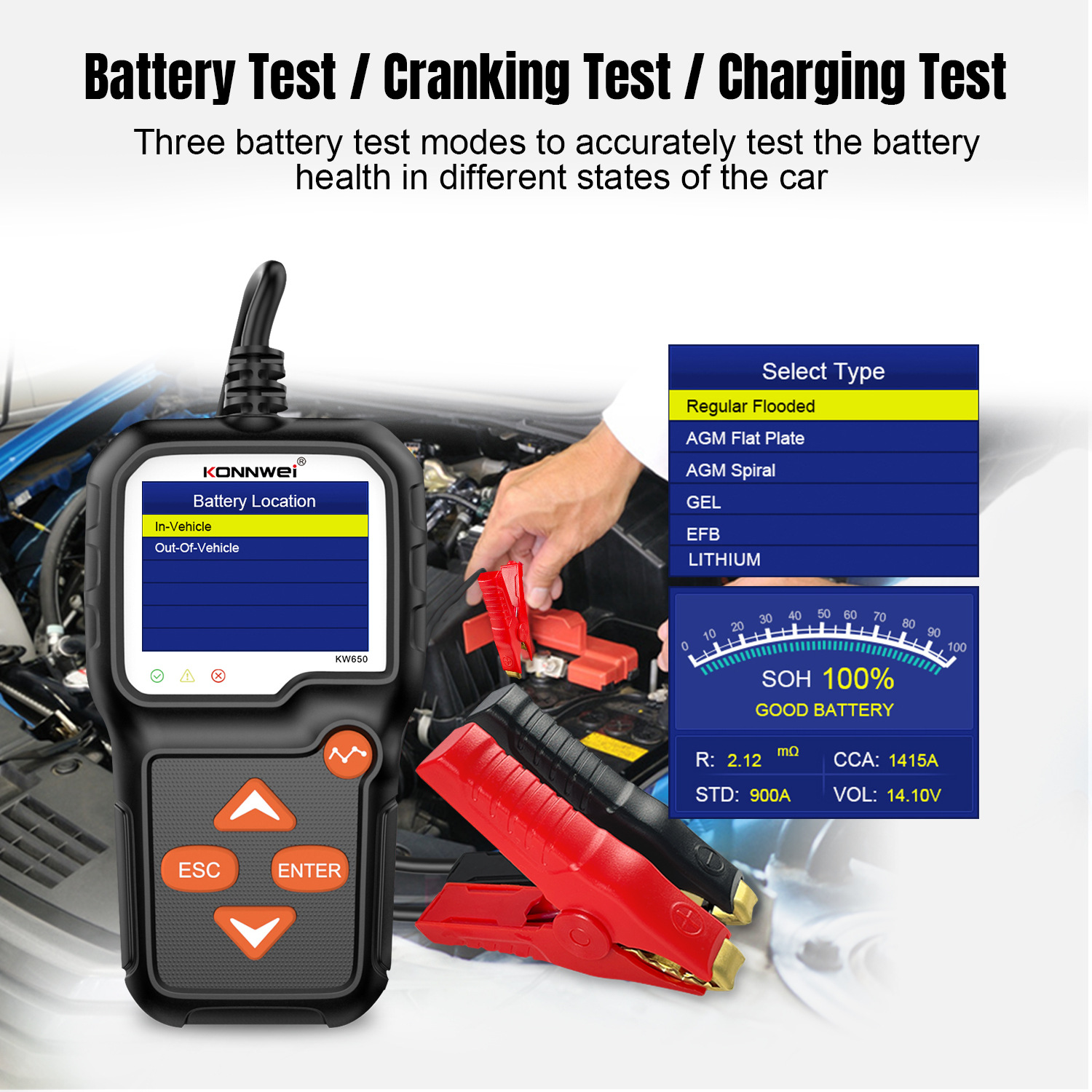 KW650 6V-12V Auto Battery Test - огляд і ціна Lawn Mower Battery